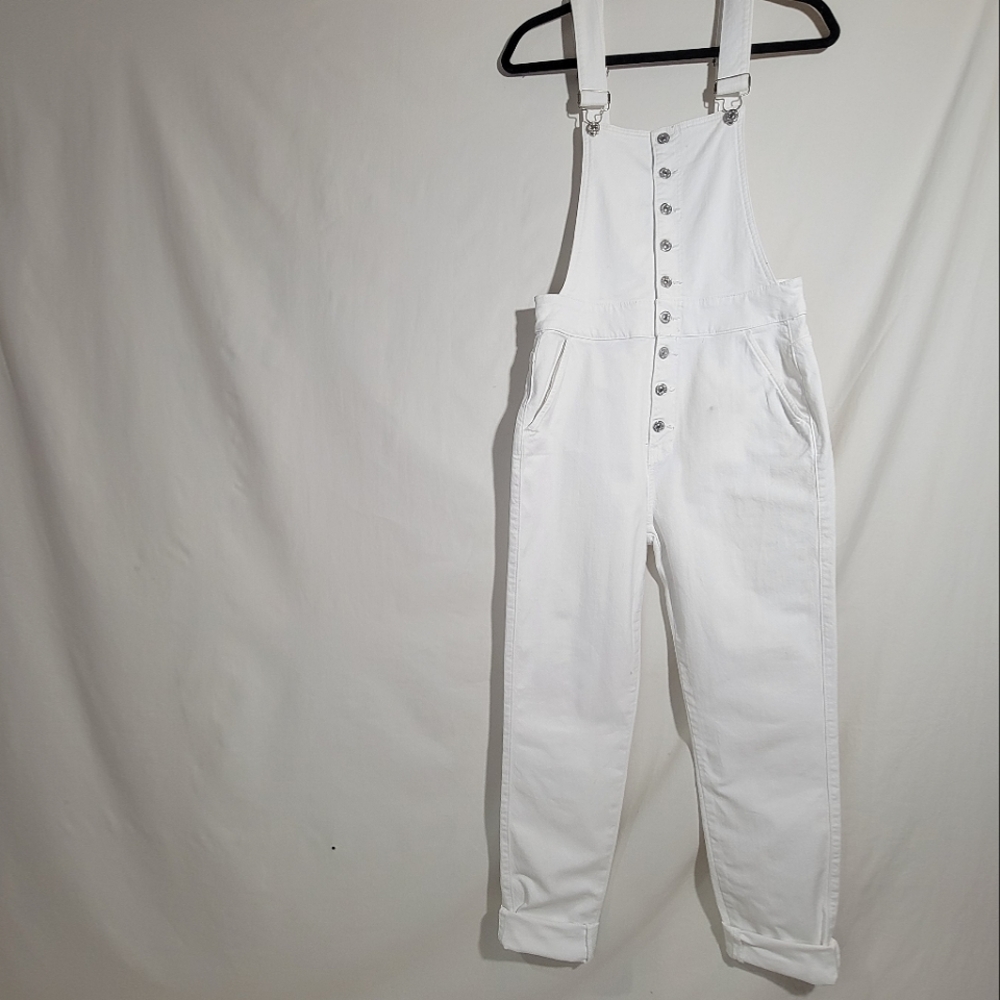 7 For All Mankind White Denim Overalls